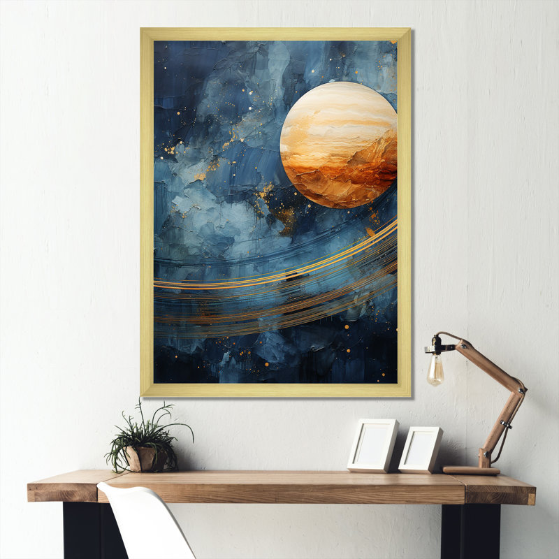 Impression sur toile Sapphire Saturn Cosmic Wonder I, H 20 po x l 12 po x P 1 po, Encadrement doré