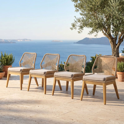 Delmarco Outdoor Rope-woven Dining Chairs With Cushions