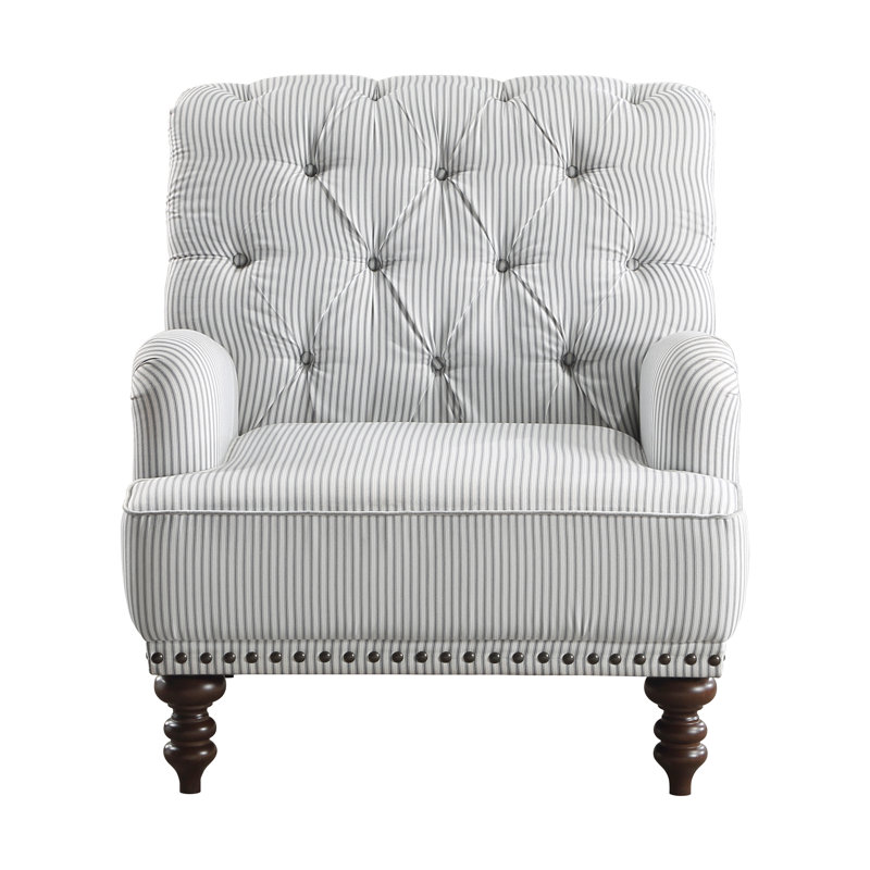 Auguust 34" Traditional Tufted Polyester Living Room Chair - Living Room Chair with Tufted Design, Elegant Nailhead Trim and Sturdy Espresso Wood Legs