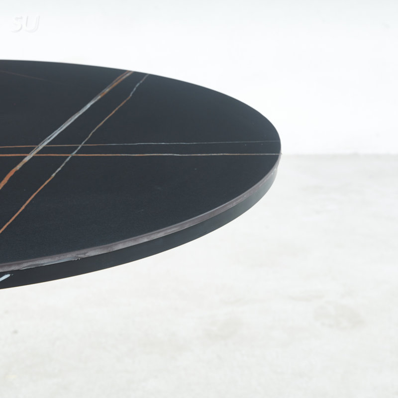 Table de salle à manger Mid-Century ronde pour 2 à 4 personnes avec panneau de fibres à densité moyenne lisse et plateau en céramique, conception peu encombrante pour la salle à manger ou le salon