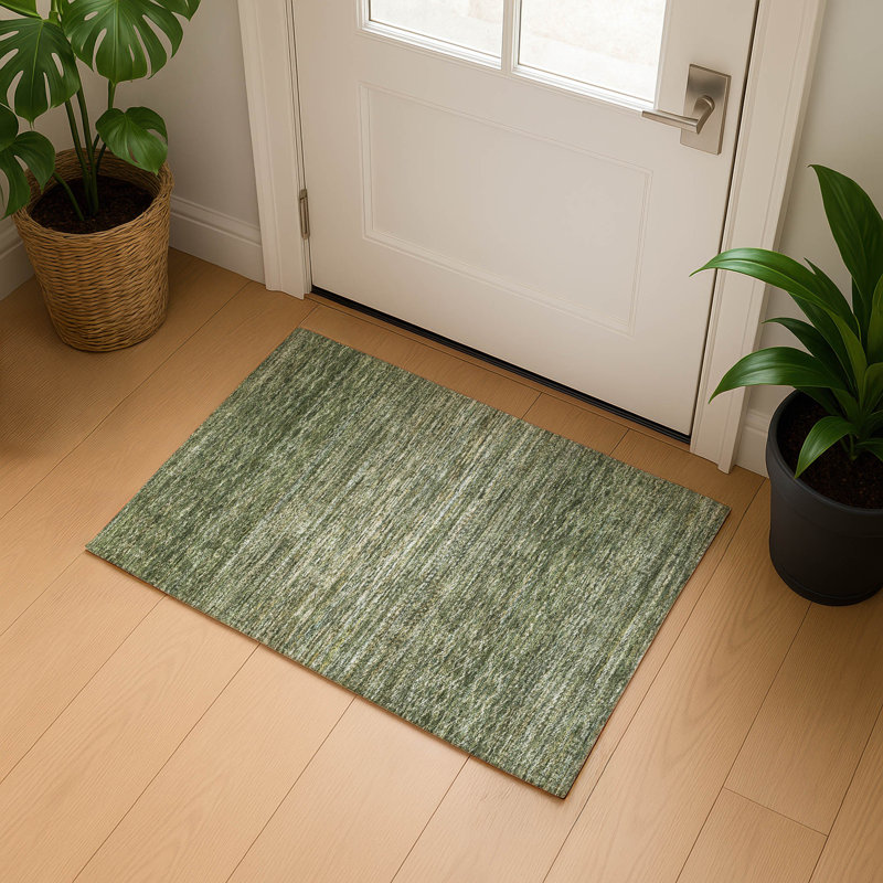 Premium Machine Washable Mayfield AMF2150 Striped Rug, Rectangle 1'8" x 2'6", Fern