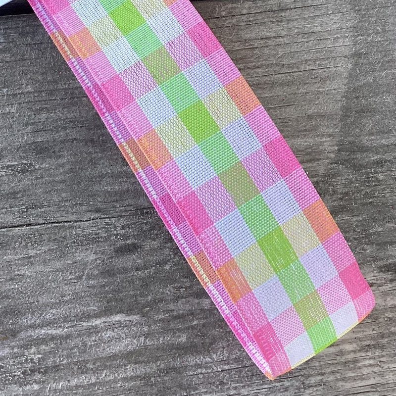 1,5 po Ruban filaire à carreaux roses X50Yds
