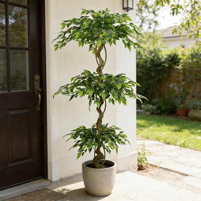 6Ft Artificial Ficus Tree, Lifelike Faux Banyan Tree With Pot, 1Pc/Set, Indoor Outdoor Decor For Home Office Patio