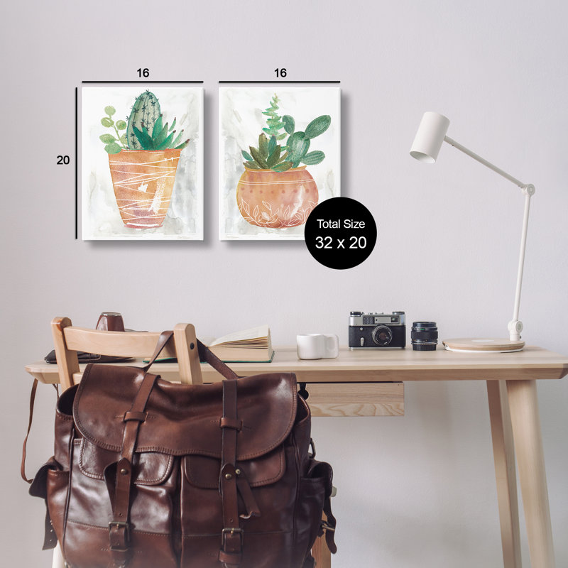 Boho, cactus et plantes grasses, ensemble de 2 reproductions d'art sur toile par Carol Robinson, H 20 po x l 16 po
