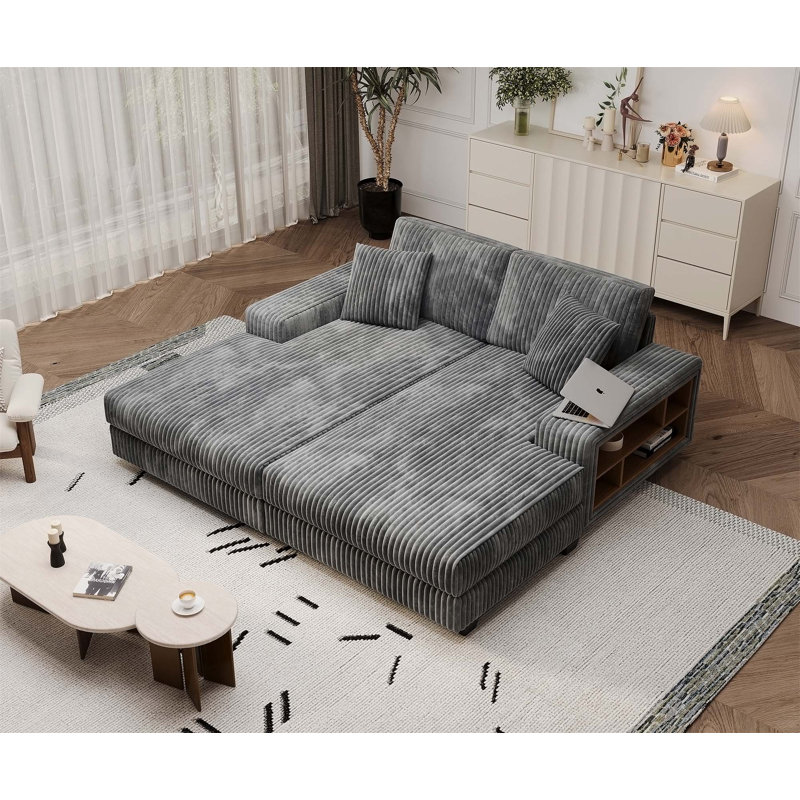 Canapé convertible polyvalent avec revêtement moelleux en velours côtelé pour le salon