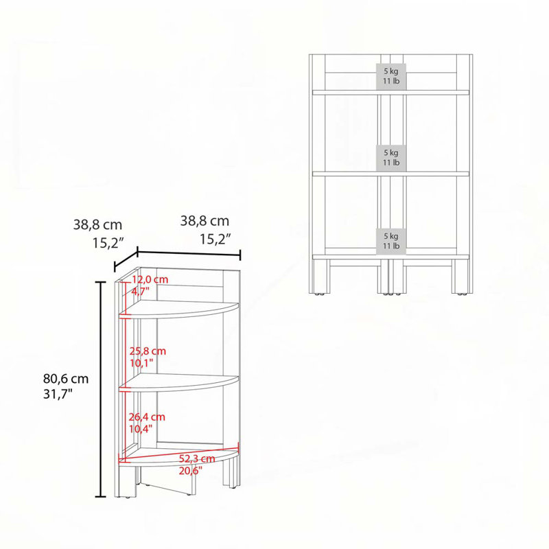 Tablette d'angle blanche avec 3 tablettes