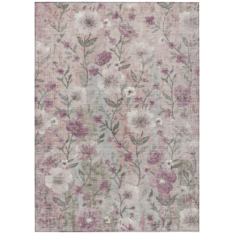 Machine Washable Indoor/Outdoor Raemoore ACN2403 Floral Rug, Rectangle 5' x 7'6"