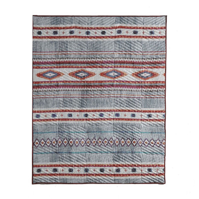 Benjara Pimi Quilted Throw Blanket with Polyester Fill, Southwest Boho Style