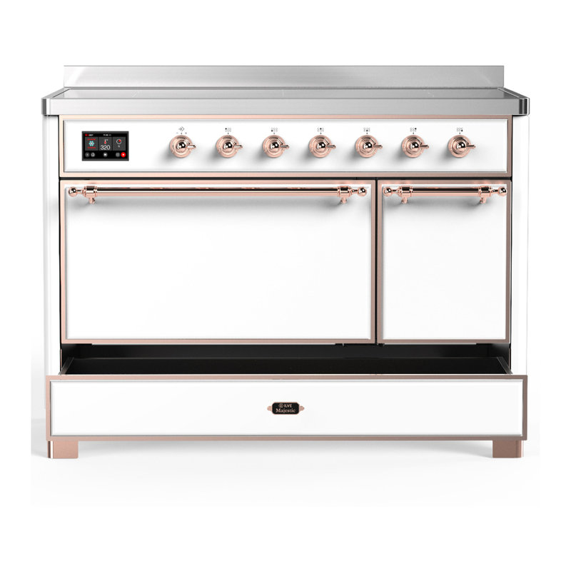 Majestic III Series 48 Inch Induction Range with 6 Induction Elements in Antique White (Chrome Trim), Copper, White