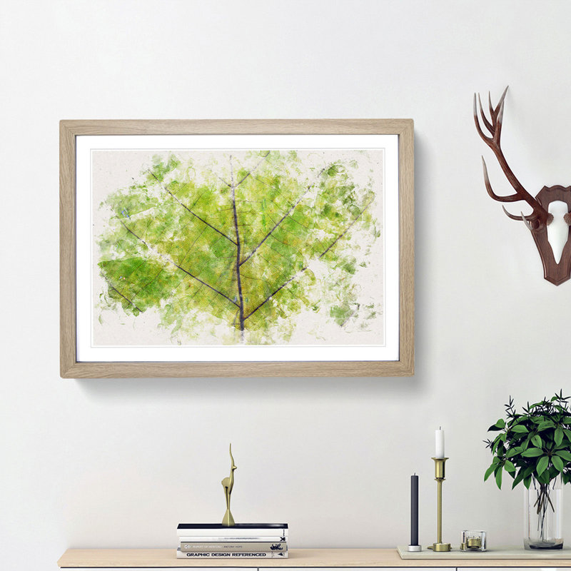 Lines of the Leaf Watercolour - Framed Print, 24cm H x 33cm W x 2cm D, Oak Framed