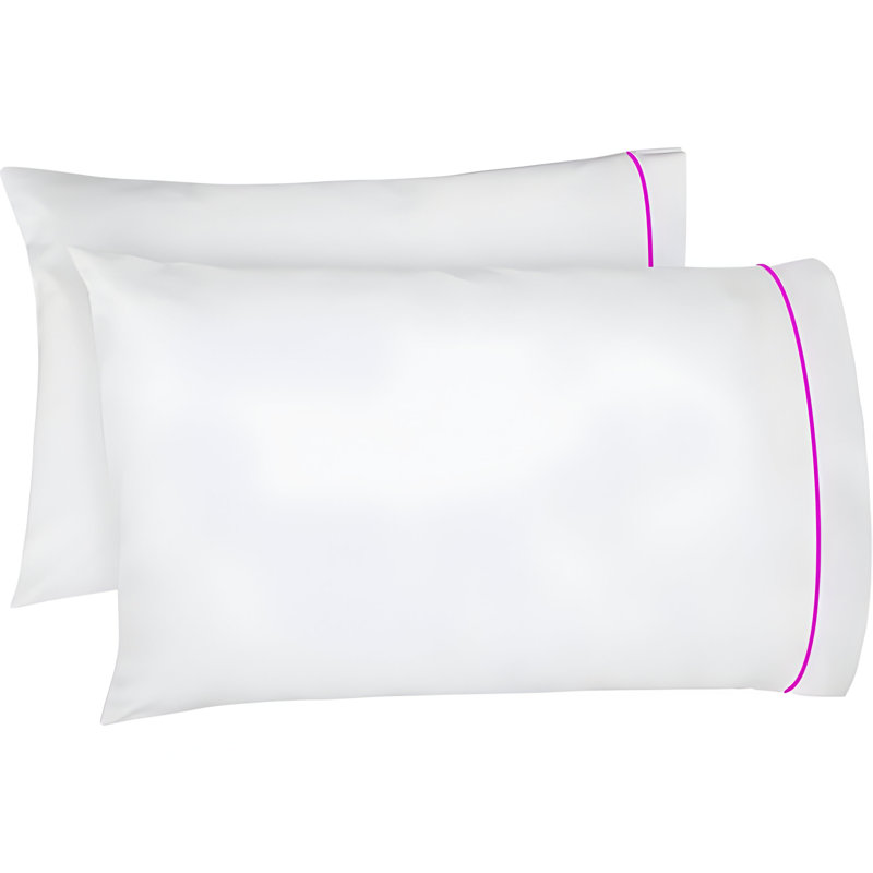 400TC Single Embroidery Cotton Sateen Pillowcases (Set Of 2), White/Hot Pink