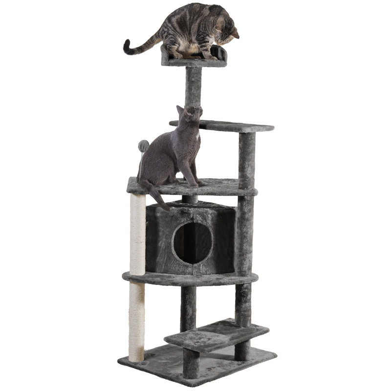 Gray Sisal Cat Tree with Multiple Platforms and Condo