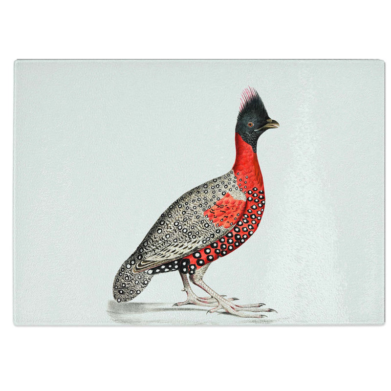 Tempered Glass Black-Headed Pheasant Chopping Board, 39 cm W x 28.5 cm L