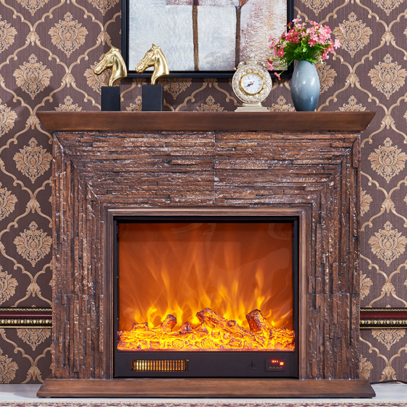 American-style faux marble veneer simulated fire heating fireplace, 40.16" H x 47.24" W x 12.99" D