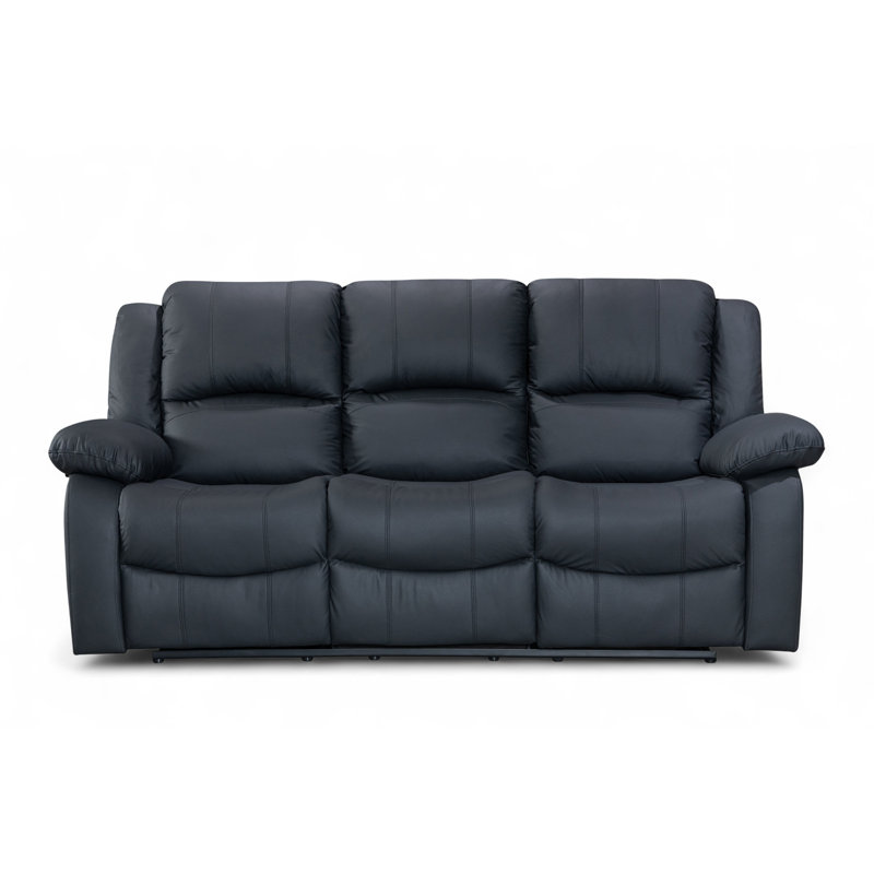 Aesir 3 Seater Faux Leather Reclining Sofa, Black, 3