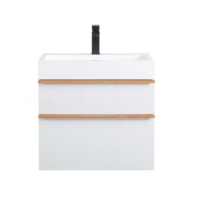 Meuble-lavabo mural blanc 24 po avec lavabo en acrylique intégré, 2 tiroirs à fermeture en douceur, armoire flottante pré-assemblée et moderne