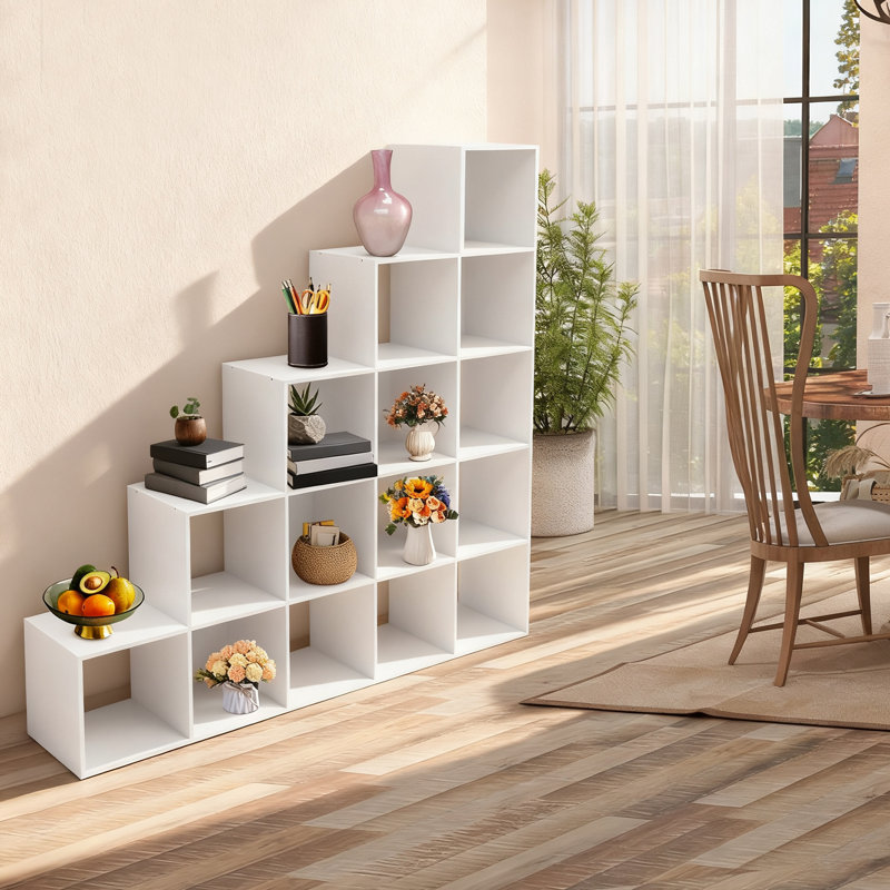 15-Cube Ladder Cube Storage Bookcase L-Shaped Corner Shelf, (5 Shelves) 57.48"H x 57.48"W x 11"D, White