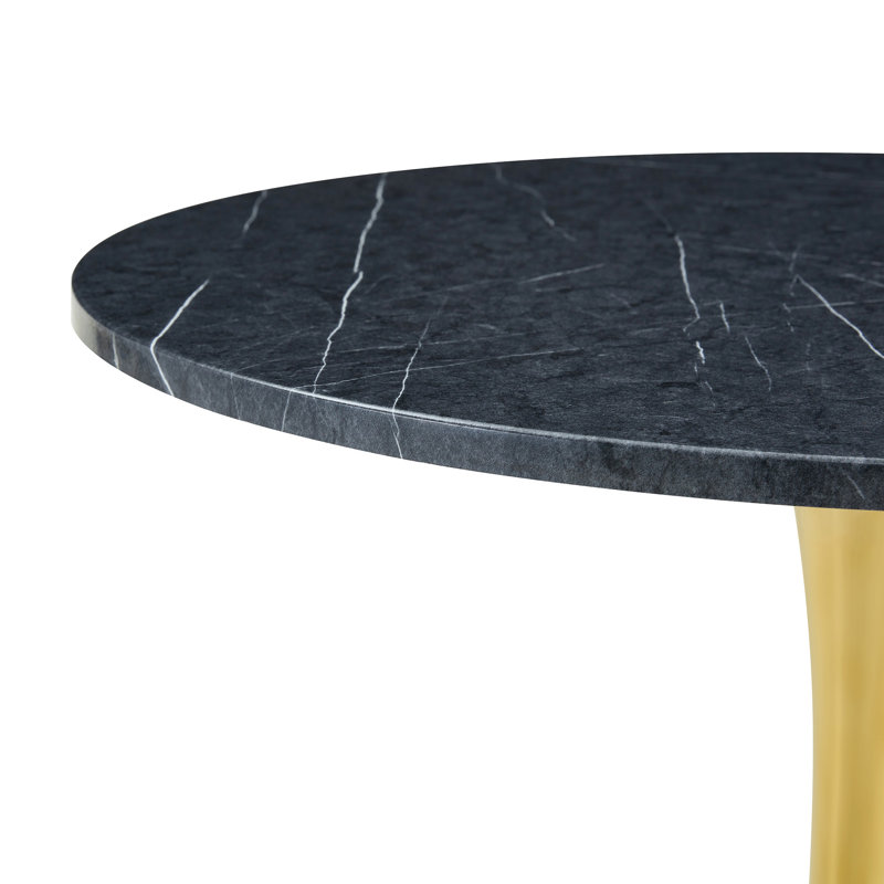 Round Dining Table (Not Including Chair), 28.3"H x 31.5"L x 31.5"W, Gray/Gold