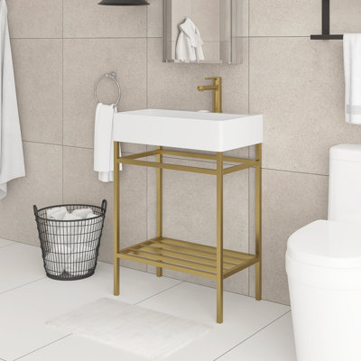 Meuble-lavabo simple autoportant 24 po avec plateau en céramique 24 po
