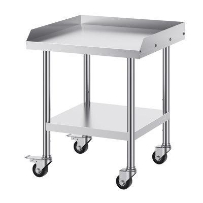 SUS201 Stainless Steel Work Table 24 x 24 Inch 1 Piece Silver with 4 Swivel Casters with Backsplash