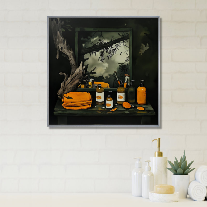 Toilettes oranges en Provence III - art mural imprimé, Impression dans un cadre flottant sans passe-parto, Argent argent