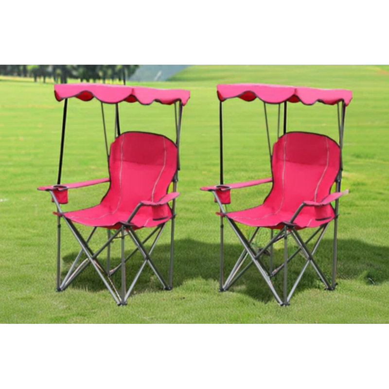 Red Canopy Camping Chair Portable Foldable Chair with Adjustable Sun Shade, Red
