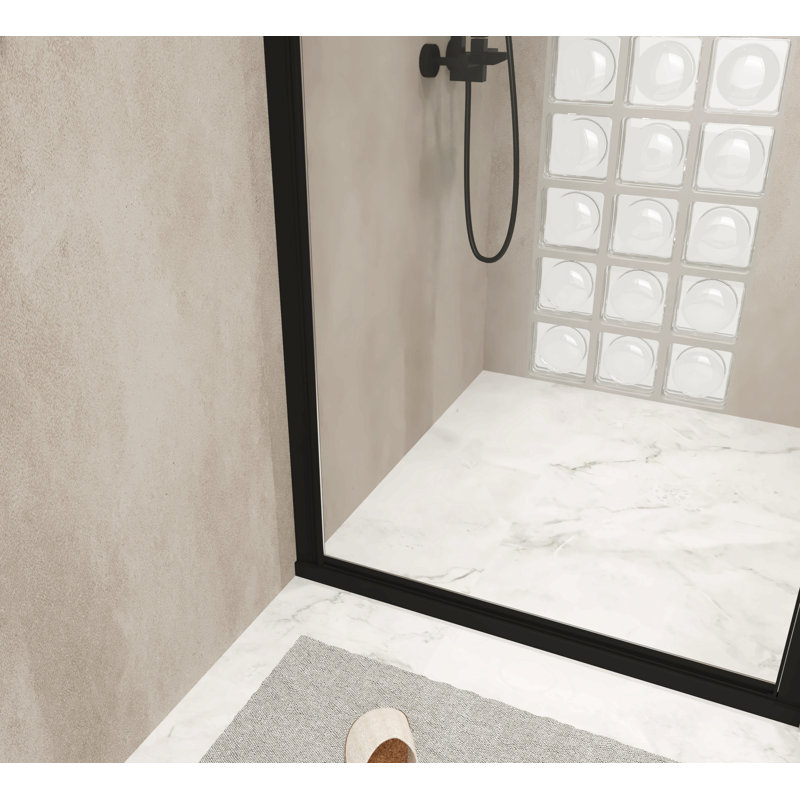 Pivot Shower Door, Matte Black Aluminum Frame, Half Frame ,1/4"(6Mm) Tempered Glass Explosion Proof Film