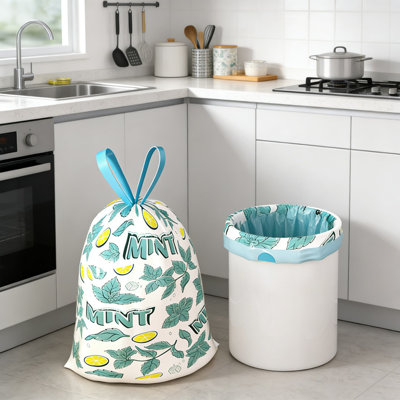 13 sacs à ordures avec cordon de 13 gallons, sacs à ordures de cuisine de 50 po de hauteur, résistant aux déchirures et résistant pour une utilisation intensive, impression de citron et de menthe fraîche