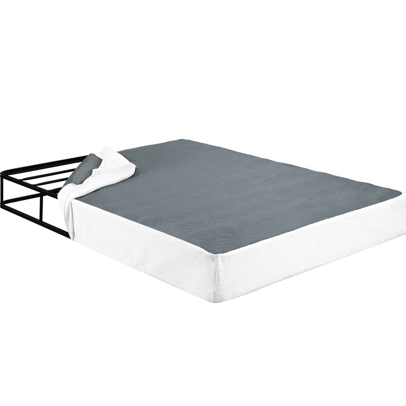 King Mattress Foundation, Metal Frame In Black, Textured Fabric Cover, 12 Support, 8.5" Tall, Easy To Install Foundation With Black & High Profile Design, 12 Slat Support System, Setup Process, 700lb