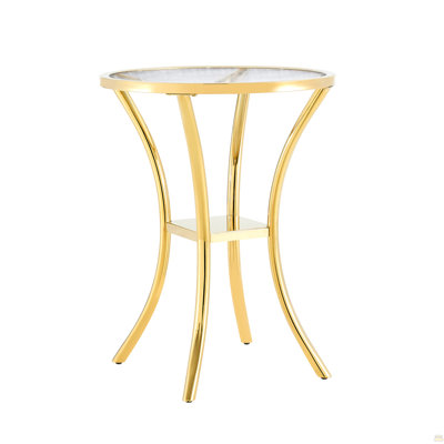 Table de bar en acier inoxydable avec plateau en verre trempé et base plaquée or