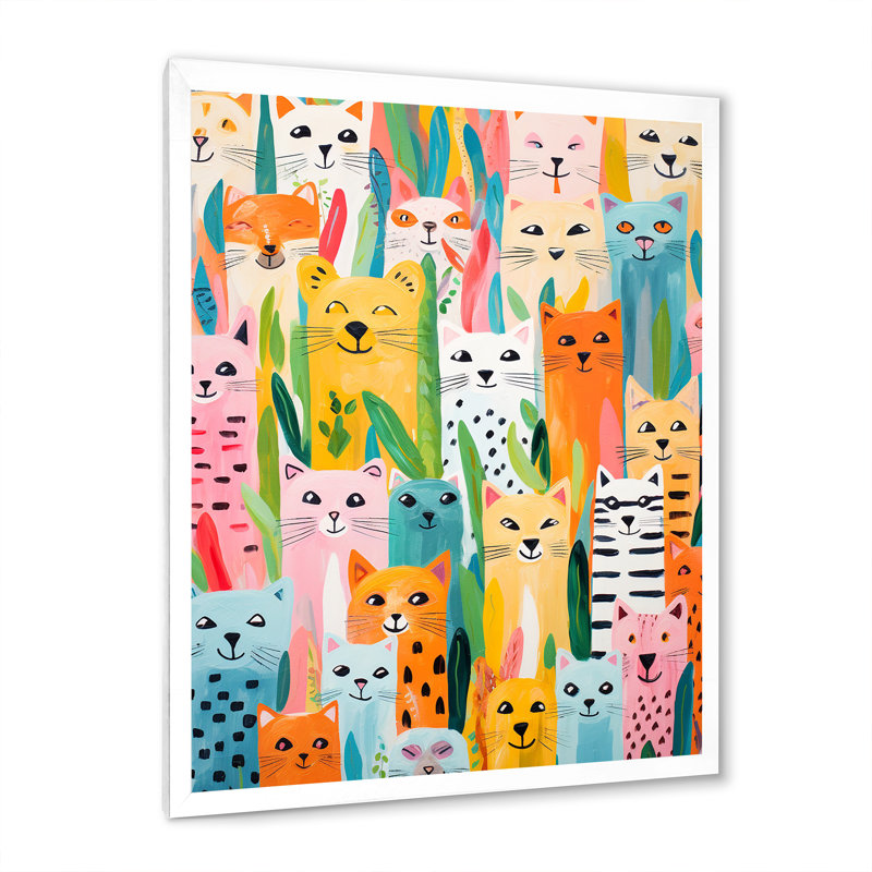 Pépinière, motif animal coloré II - Art mural de chambre de bébé, Cadre photo blanc, H 44 po x l 34 po x P 1,5 po