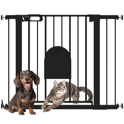 Barrière extra large pour animaux 30 "à 41" avec petite porte, H 30 ", noir
