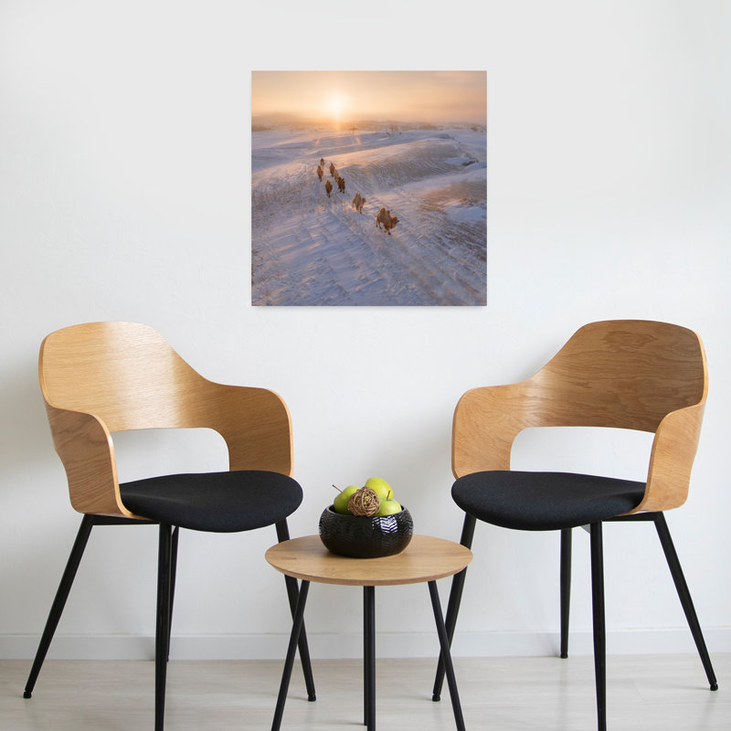 «Sunrise Desert Camels Abstract Contemporary Landscape Nature», reproduction d'art murale, H 24 po x l 24 po