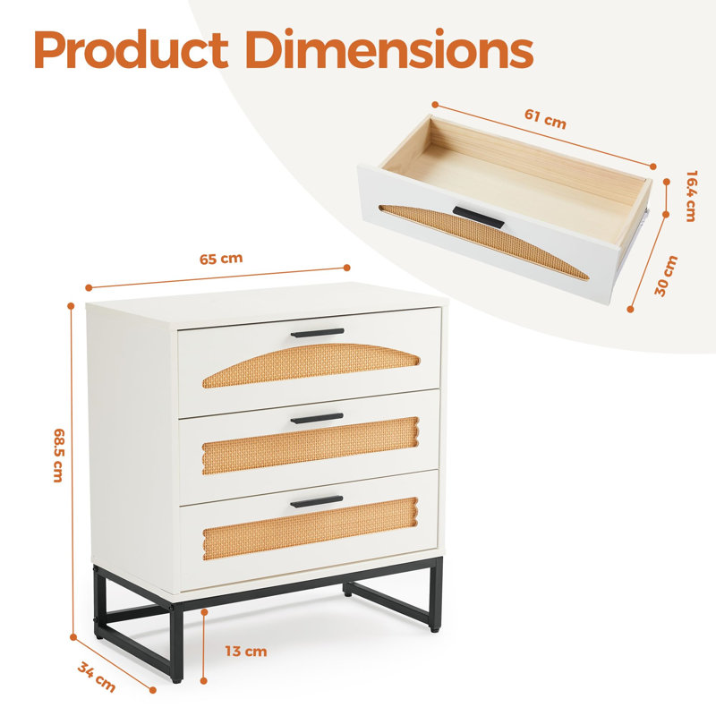 65 cm W Chest of 3 Drawers