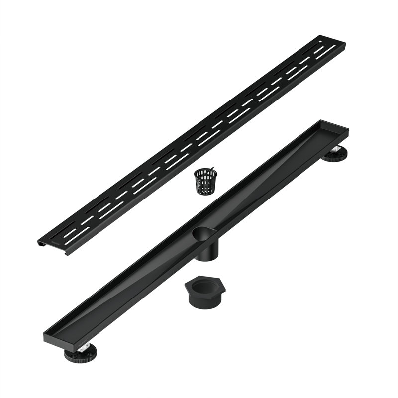 24 po Drain de douche linéaire en acier inoxydable avec surface rayée, Noir