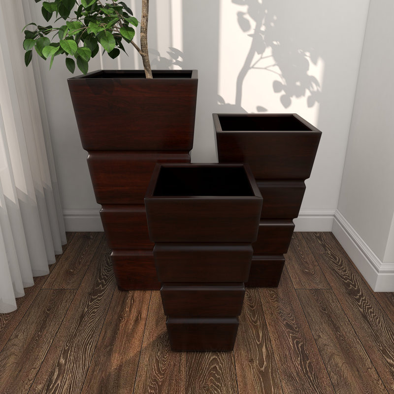 Norrell 3 Piece Lightweight Metal Indoor Planter Set with Tapered Base