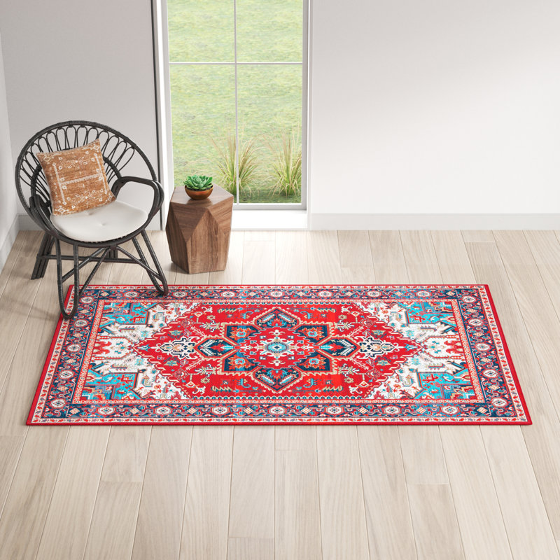 Tapis oriental rouge / bleu Sonia, Rectangle 6 pi x 9 pi
