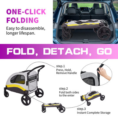 Dog Stroller for Large Dogs Up to 160 Lbs, All-Terrain Pet Stroller Wagon with 360 Swivel Wheels, Adjustable Handle, Breathable Mesh, 3 Entrances, Washable Liner