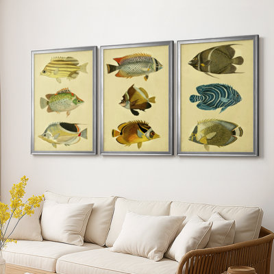 Trio de poissons tropicaux I - Toile tendue avec châssis sur mesure - 3 pièces
