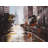 Cities Brown Building Polyester Placemat - Morning Street Scene