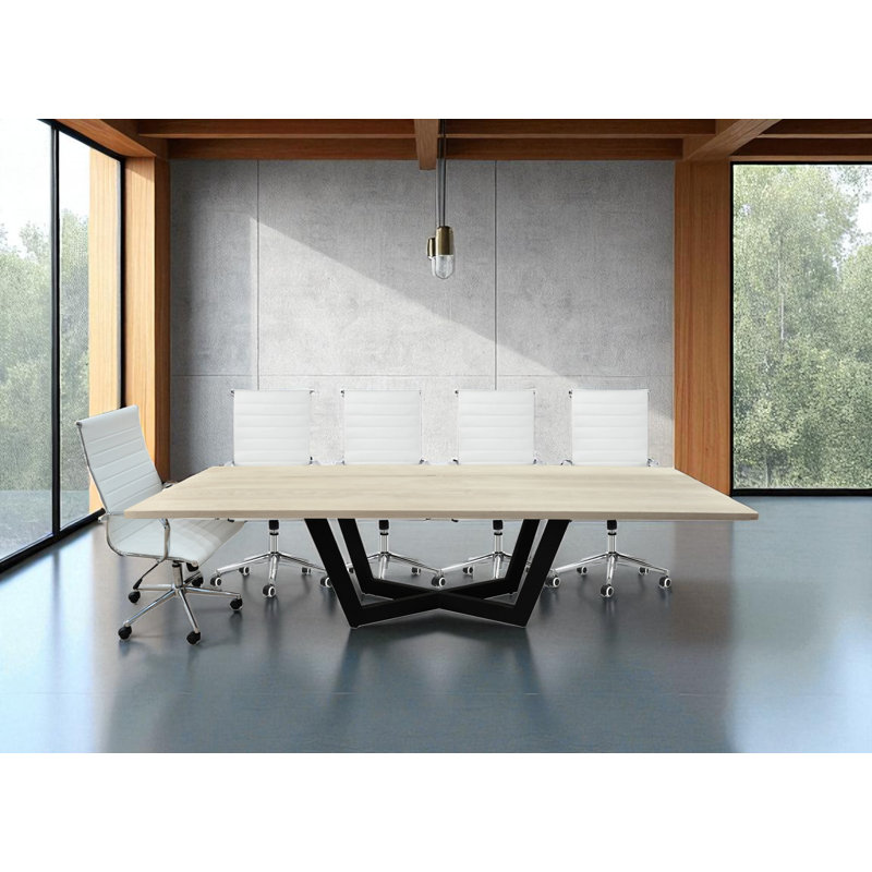 Ziran 96'' Solid Wood Rectangle Conference Table with 10 Chairs, White