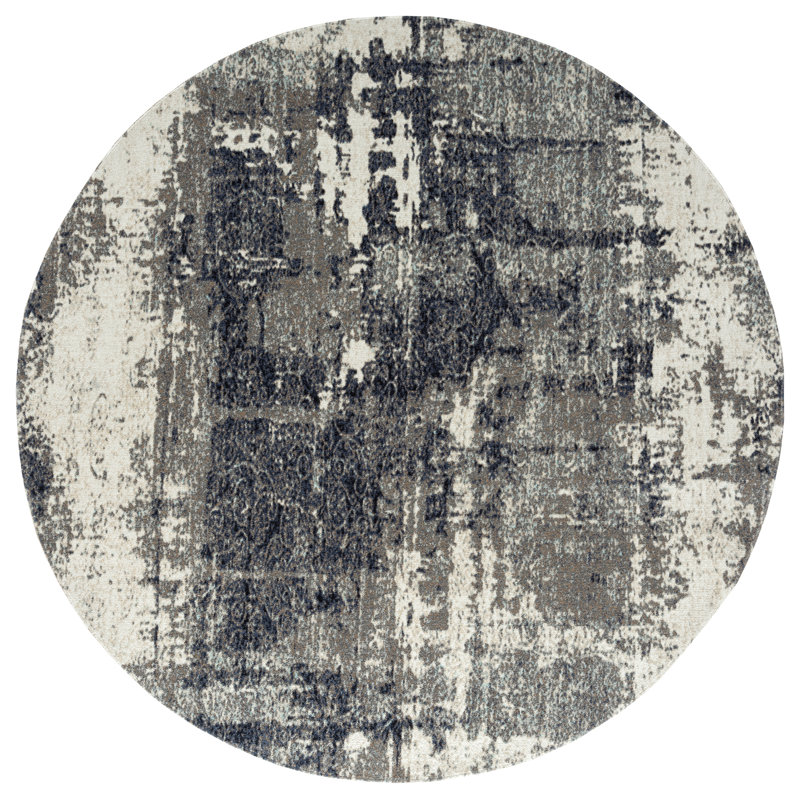 Earth Area Rug in Navy Blue/Charcoal/Ivory, Round 8'