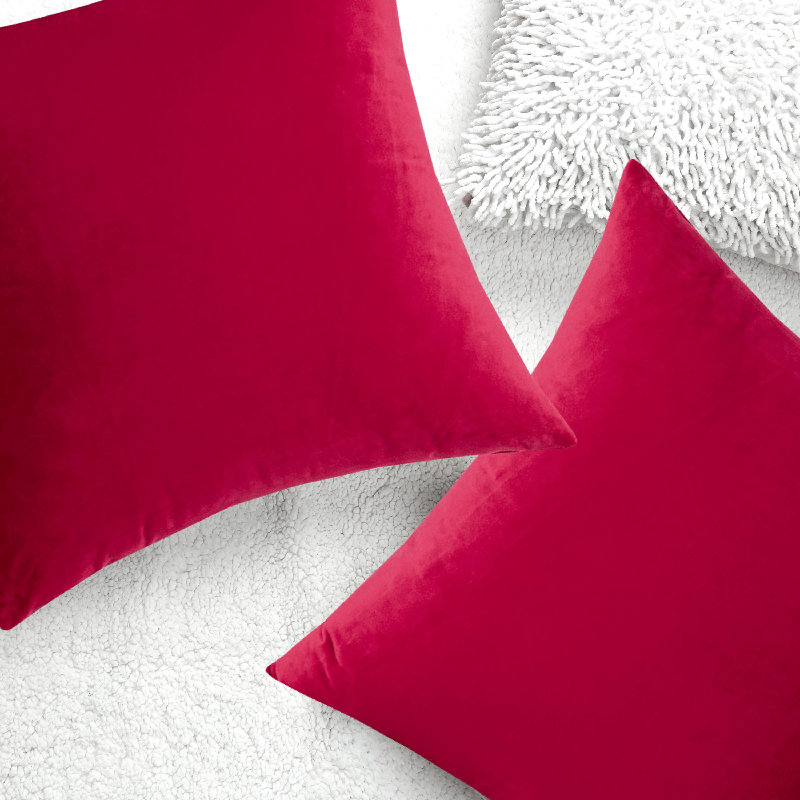 Ensemble de 2 housses de coussin en velours de couleur unie, H 20 po x l 20 po, Rouge