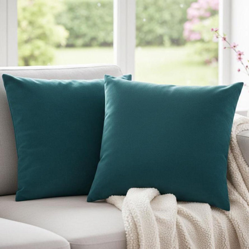 Set of 4 Teal Velvet Cushion Covers 16x16 Hidden Zips, Teal