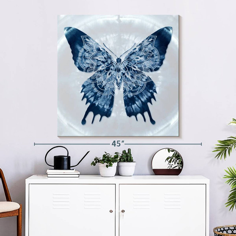 Mandala de rois papillon indigo Batik, H 33 po x l 33 po