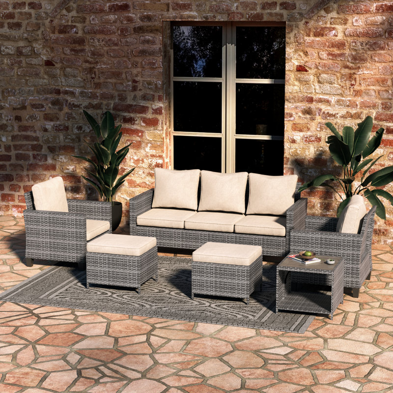 Tostvale Wicker 5 - Person Patio Conversation Set with Cushions, Gray, Beige