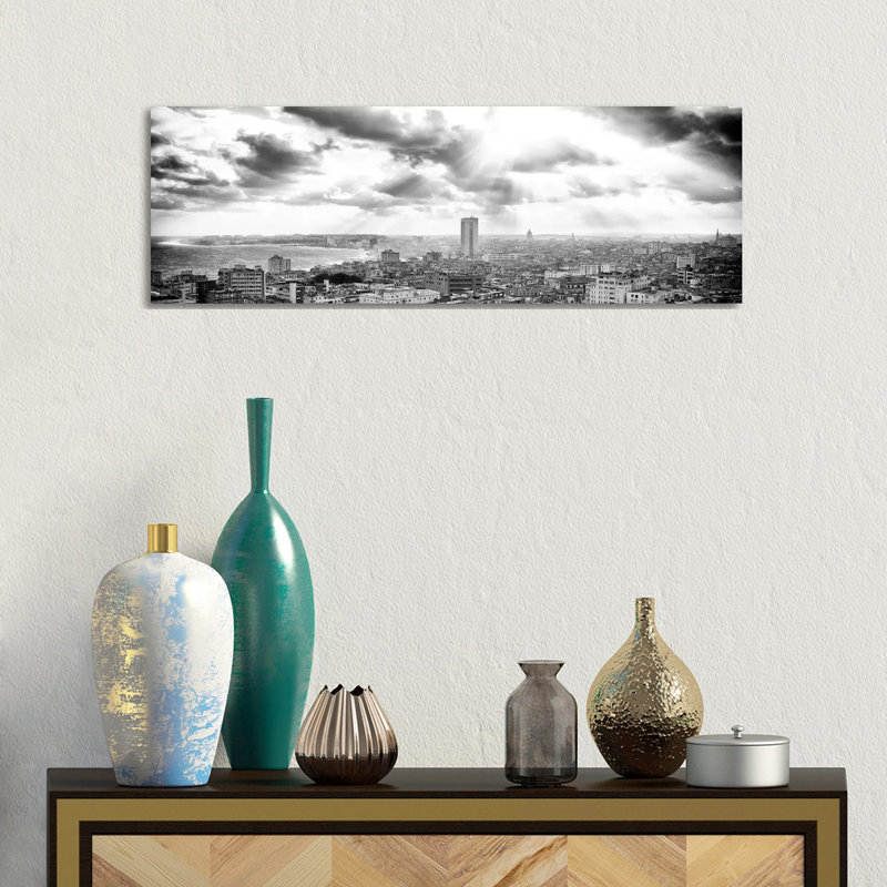 Rays Of Light On Havana In BandW by Philippe Hugonnard - Wrapped Canvas Panoramic Print, 30.48 cm H x 91.44 cm W x 1.91 cm D