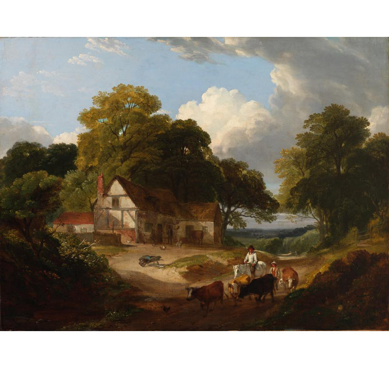«Barnyard Scene» par Robert Ladbrooke - Art mural sur toile tendue avec châssis, H 17 po x l 24 po