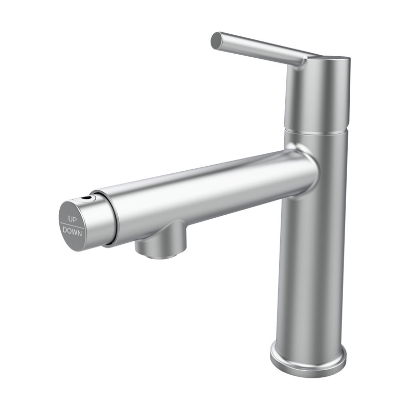 Robinet de salle de bain chromé à poignée simple pour 1 ou 3 trous, fontaine et mode débit deux-en-un, robinet de meuble-lavabo à fixation sur le comptoir avec deux tuyaux de 9/16 po