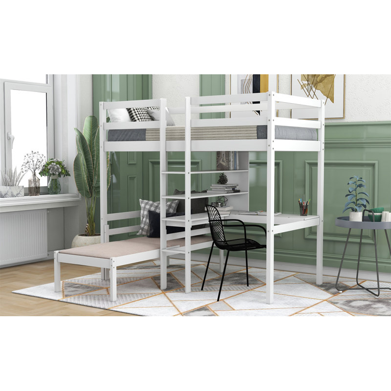 Lit mezzanine convertible avec bureau en L